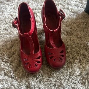 Chloe Red Platform Sandal Block Heel US 5.5 36 Leather Shoes Strappy